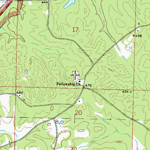 Topographic Map of Fellowship Cemetery, MS