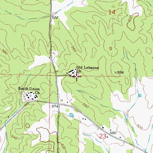 Topographic Map of Lebanon Cemetery, MS