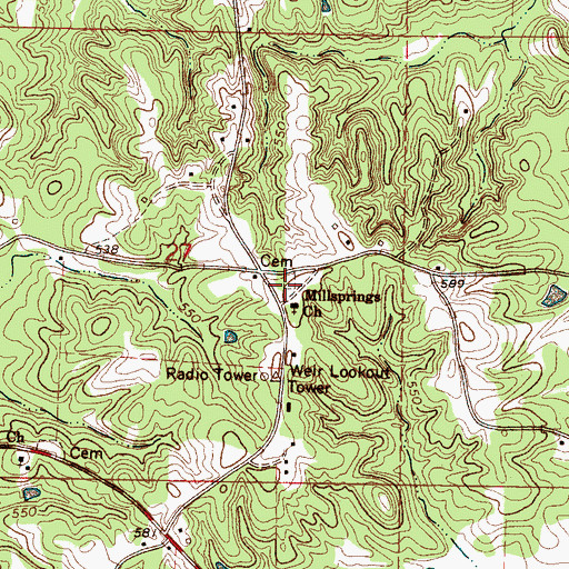 Topographic Map of Mill Springs Cemetery, MS