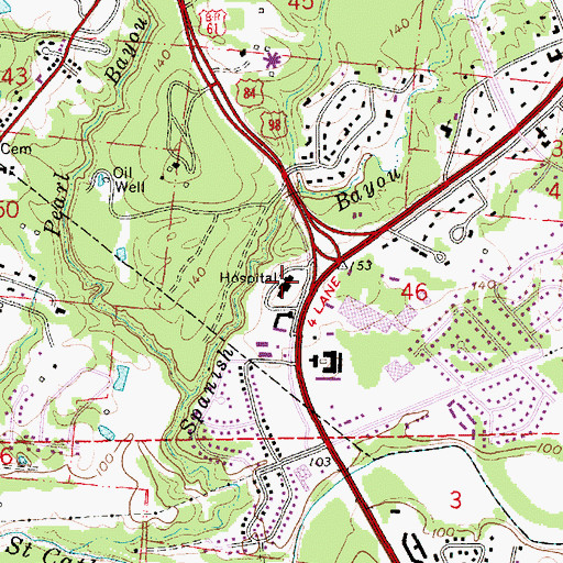 Topographic Map of Merit Health Natchez, MS
