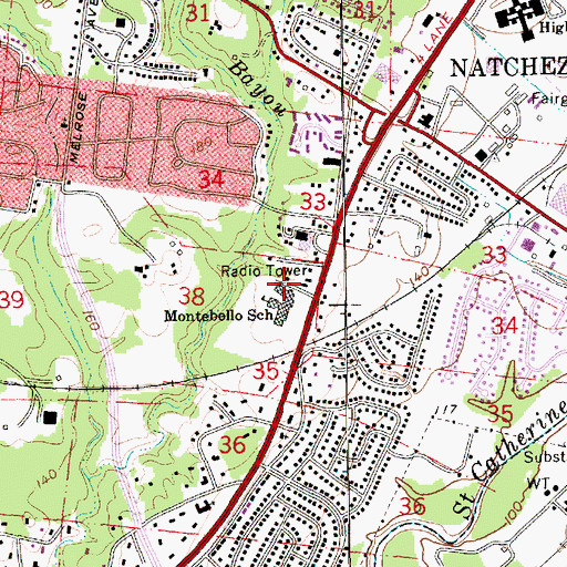 Topographic Map of Montebello Elementary School, MS