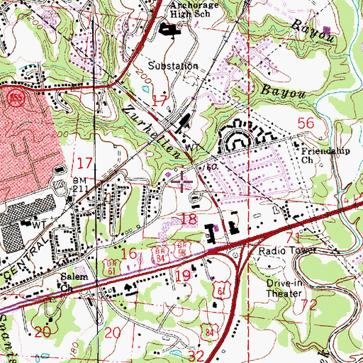 Topographic Map of Natchez-Adams Vocational Technical School, MS