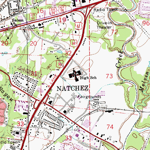 Topographic Map of South Natchez High School, MS
