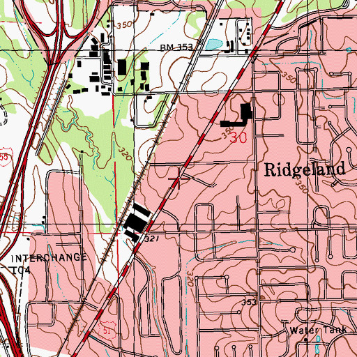 Topographic Map of Ridgeland Plaza Shopping Center, MS