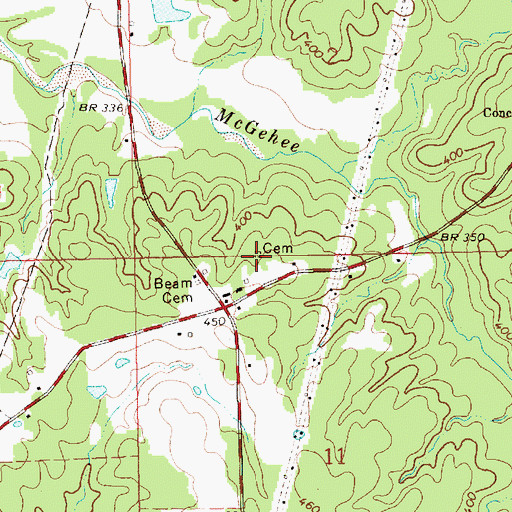 Topographic Map of Bowlin Cemetery, MS