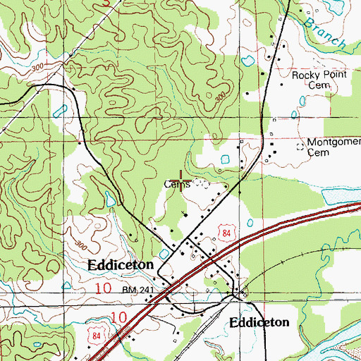 Topographic Map of Eddicetown Cemetery, MS