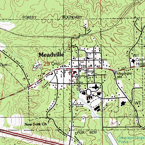 Topographic Map of Frankin County Courthouse, MS