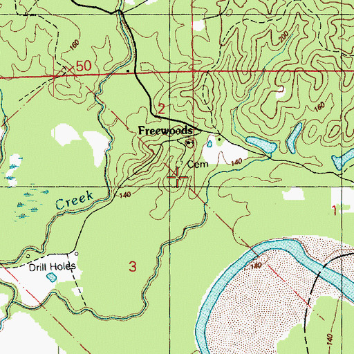 Topographic Map of Freewoods Cemetery, MS