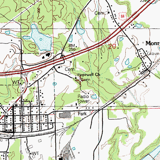 Topographic Map of Hopewell Cemetery, MS