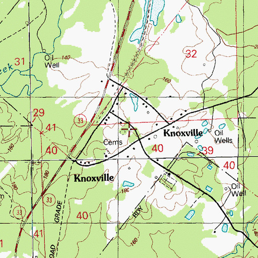 Topographic Map of Knoxville Cemetery, MS