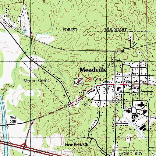 Topographic Map of Meadville Cemetery, MS