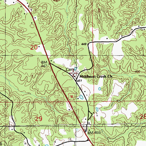 Topographic Map of Middleton Creek Cemetery, MS