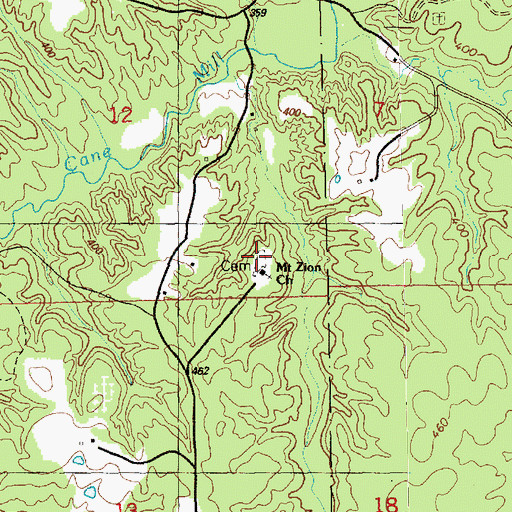 Topographic Map of Mount Zion Cemetery, MS