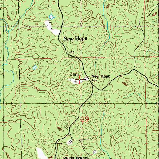 Topographic Map of New Hope Baptist Church, MS