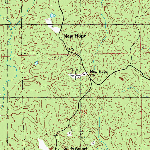 Topographic Map of New Hope Cemetery, MS