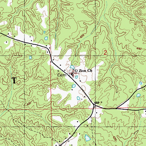 Topographic Map of O Zion Cemetery, MS