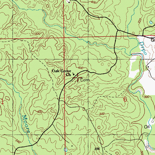Topographic Map of Oak Grove Cemetery, MS