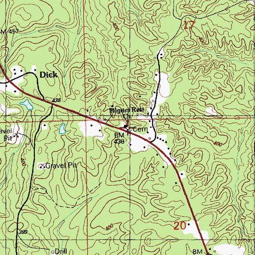 Topographic Map of Pilgrim Rest Cemetery, MS