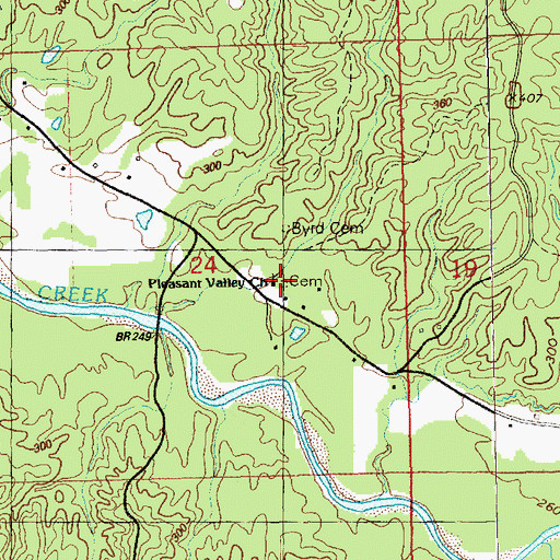 Topographic Map of Pleasant Valley Cemetery, MS