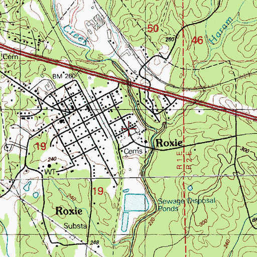 Topographic Map of Roxie Cemetery, MS