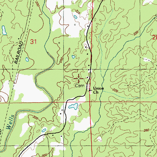 Topographic Map of Union Cemetery, MS