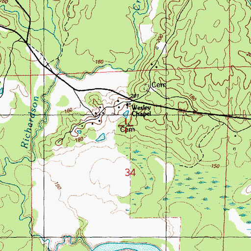 Topographic Map of Wesley Chapel Cemetery, MS