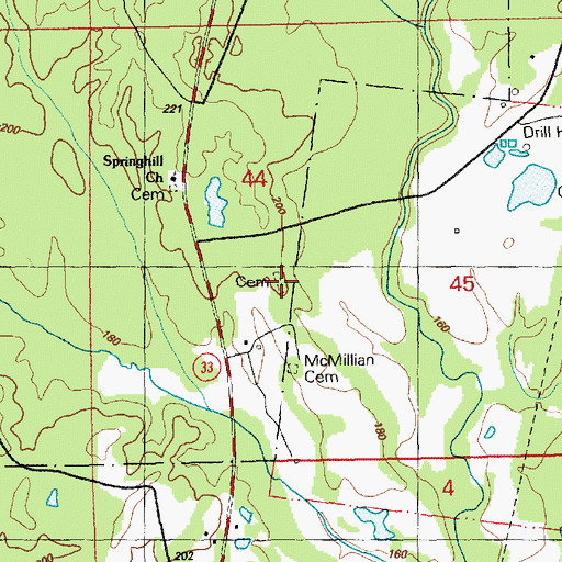 Topographic Map of White Cemetery, MS