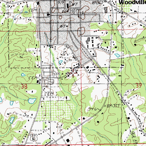 Topographic Map of Woodville Attendance Center, MS