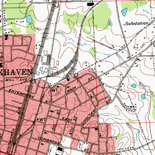 Topographic Map of Pearlhaven, MS