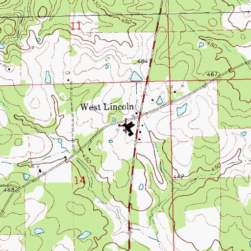 Topographic Map of West Lincoln Attendance Center, MS