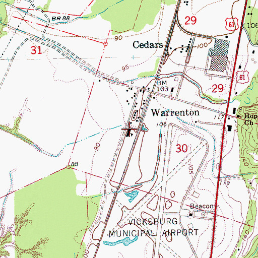 Topographic Map of Warrenton Elementary School, MS