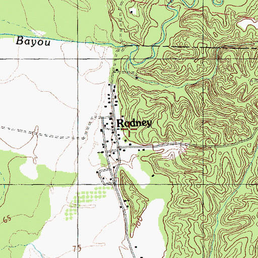 Topographic Map of Rodney Cemetery, MS