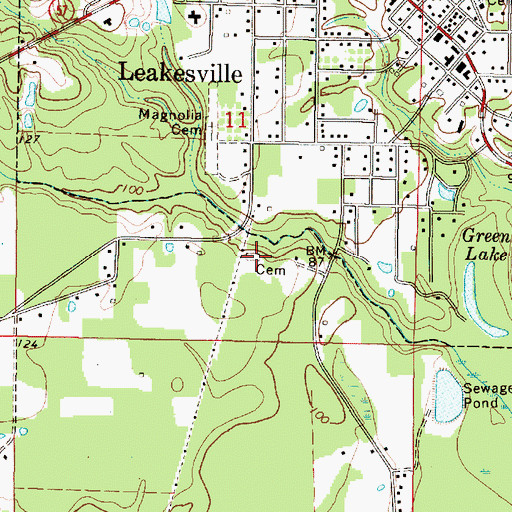 Topographic Map of Green Cemetery, MS