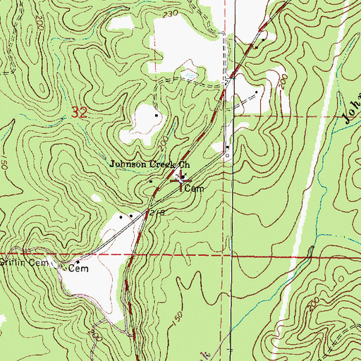 Topographic Map of Johnson Creek Cemetery, MS