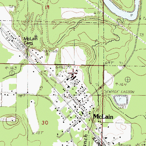 Topographic Map of McLain Attendance Center, MS