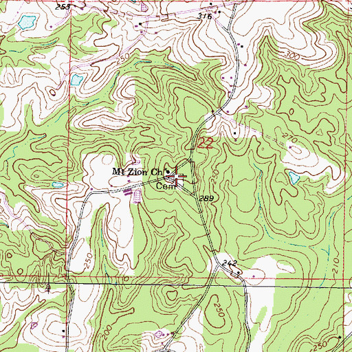 Topographic Map of Mount Zion Cemetery, MS