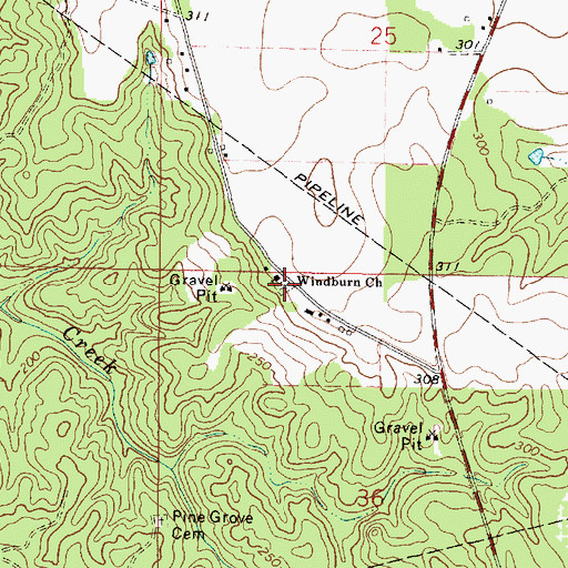 Topographic Map of Windburn Chapel Cemetery, MS