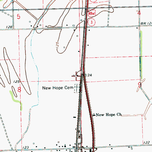 Topographic Map of Blaine Methodist Church, MS