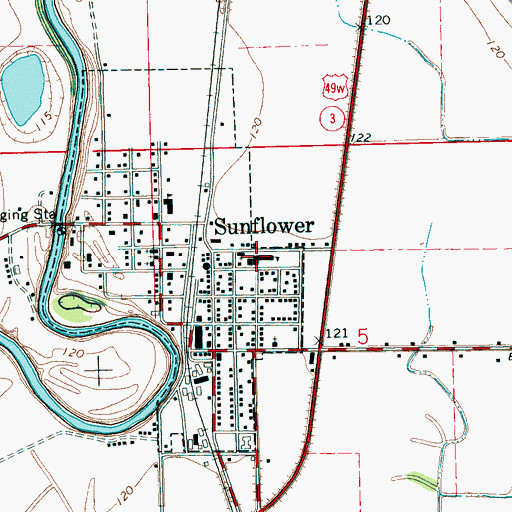 Topographic Map of East Sunflower School, MS