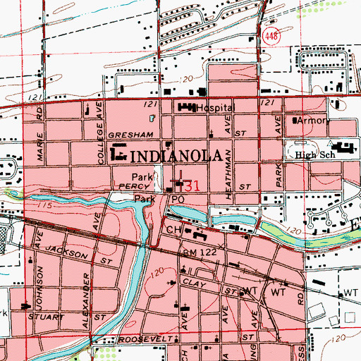 Topographic Map of Indianola Baptist Church, MS