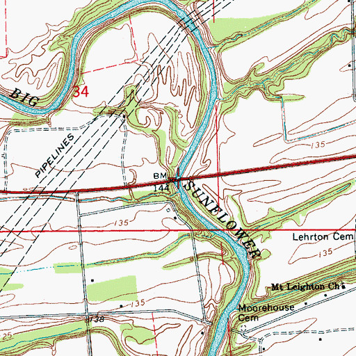 Topographic Map of Old Lehrton Bridge, MS