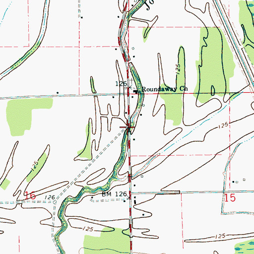 Topographic Map of Roundaway, MS