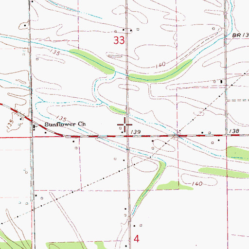 Topographic Map of Sunflower Plantation (historical), MS