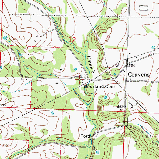 Topographic Map of Bourland Cemetery, AR