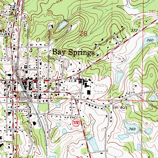 Topographic Map of Bay Springs Elementary School, MS