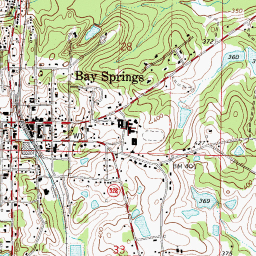 Topographic Map of Bay Springs High School, MS