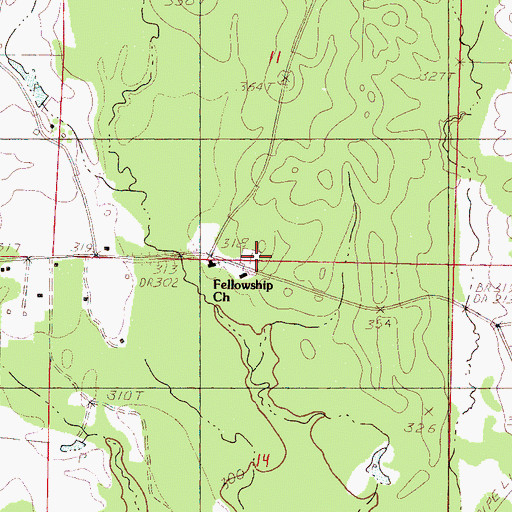 Topographic Map of Fellowship Cemetery, MS