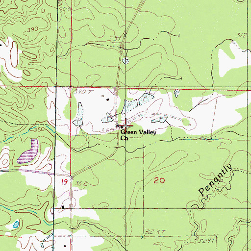 Topographic Map of Green Valley Cemetery, MS