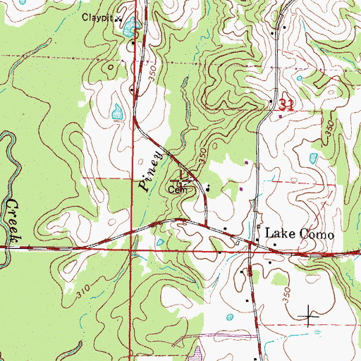 Topographic Map of Lake Como Cemetery, MS