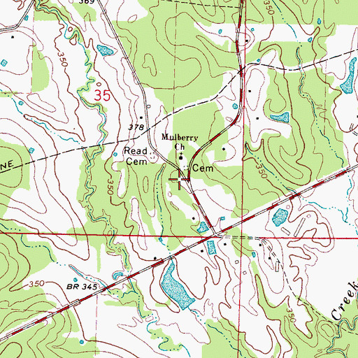 Topographic Map of Mulberry, MS